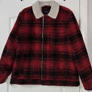 Lucky Brand Red and Black Plaid Shirt Jacket